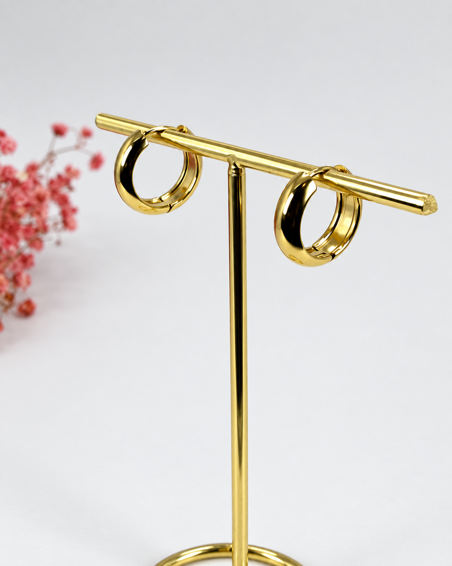 Boucles créoles bombées en acier inoxydable doré ou argenté – 1,8 cm