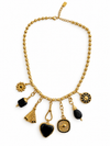 Collier breloques cœur noir et médaillons en acier inoxydable doré
