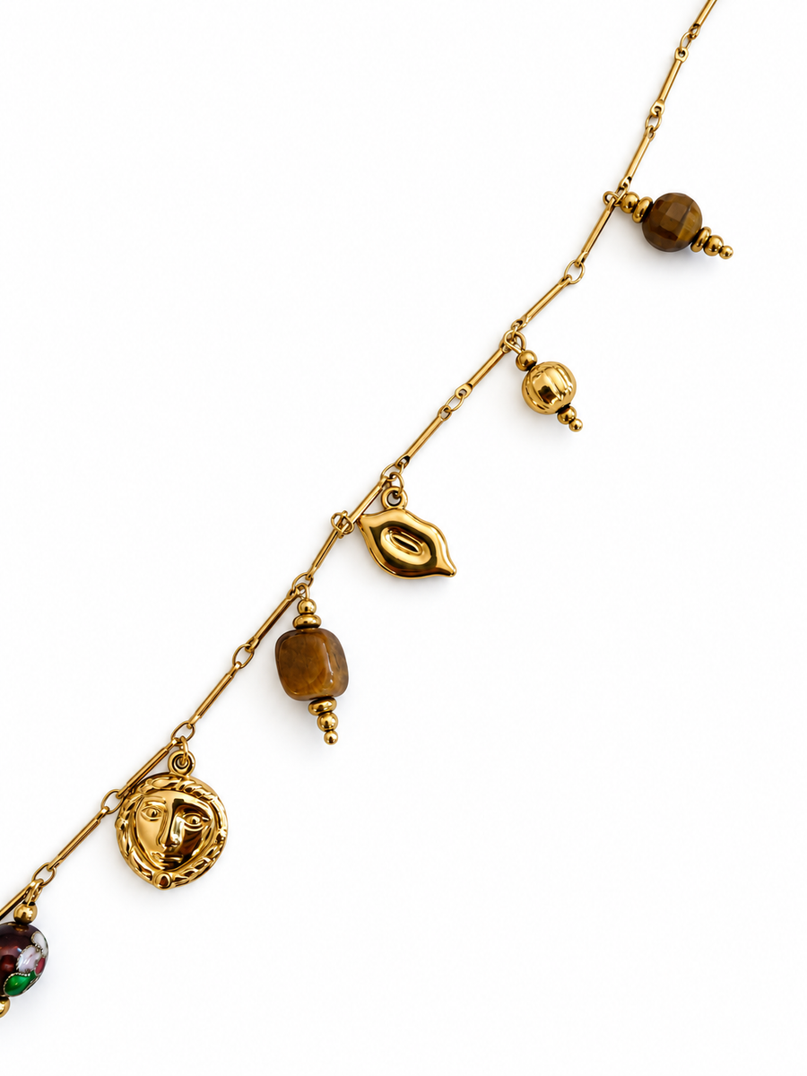 Collier Sautoir doré à breloques et pendentif œil en acier inoxydable