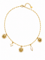 Collier charms soleil et perles en acier inoxydable doré – esprit bohème chic
