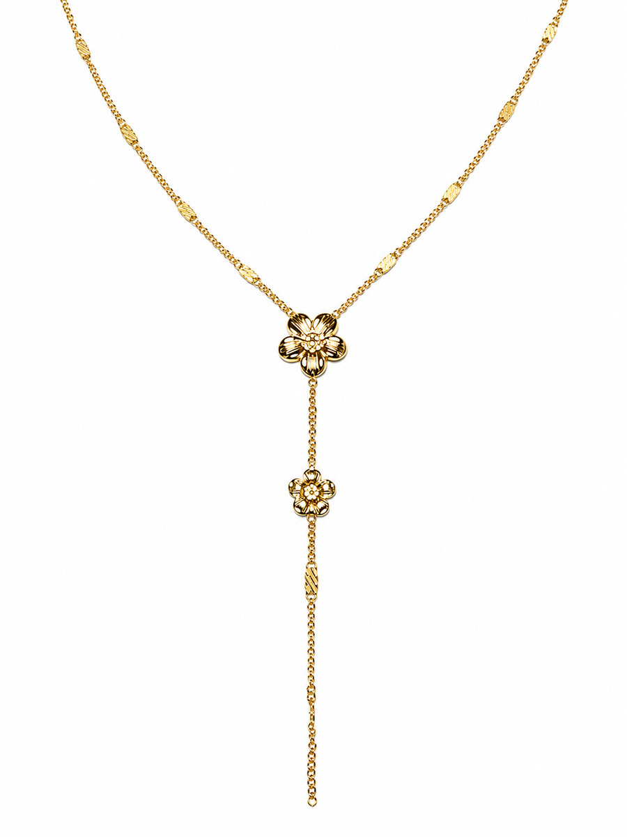 Collier Y fleur dorée en acier inoxydable – Élégance fine et tendance estivale