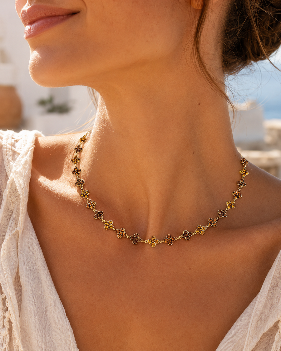 Collier Chance marron en acier inoxydable doré