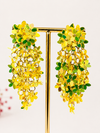 Boucles d’oreilles pendantes fleurs jaunes et vertes – Longueur 8 cm
