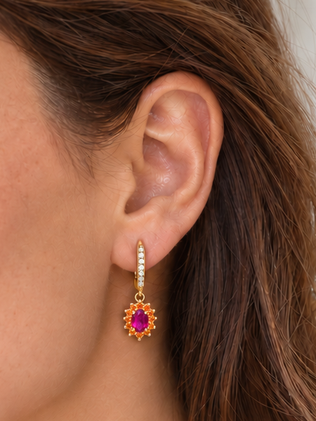Boucles d’oreilles créoles dorées à pendentif ovale scintillant – Acier inoxydable, 3 coloris