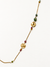 Collier sautoir à perles colorées et pastilles dorées – 89 cm