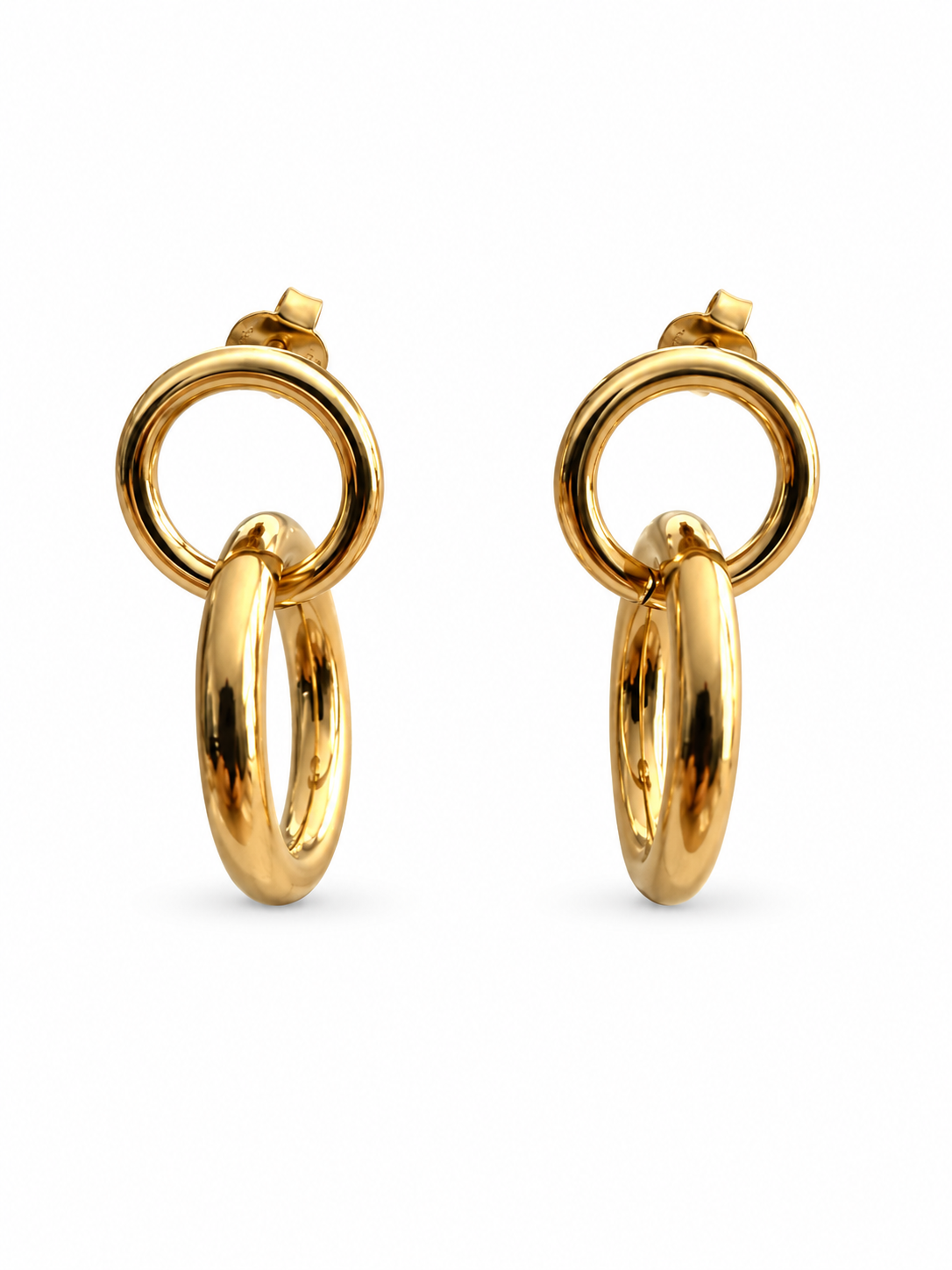 Boucles d’oreilles doubles anneaux en acier inoxydable doré – 3 cm