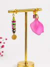 Boucles d’oreilles dépareillées roses en acier inoxydable – Style pop et féminin