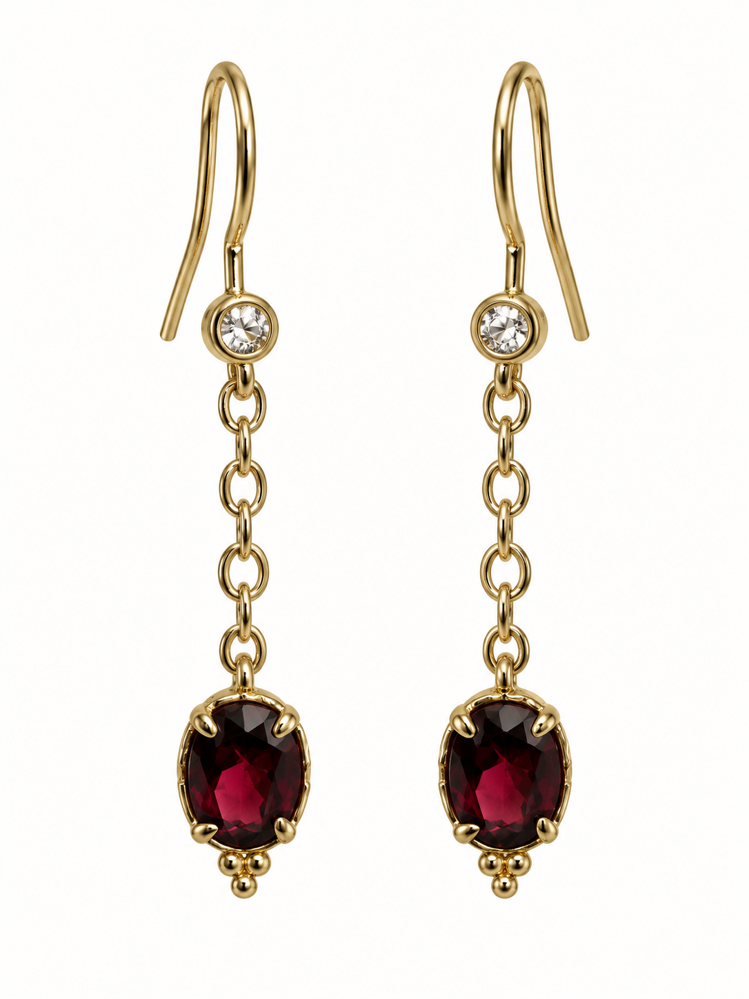 Boucles d’oreilles pendantes à chaînette et pendentif ovale rouge ou bleu – Acier inoxydable doré, 3,5 cm