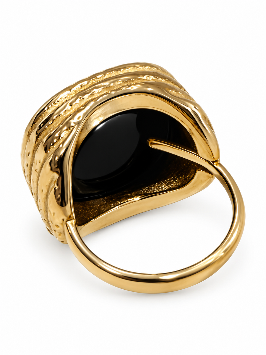 Bague avec pierre en acier inoxydable doré – 5 variantes, motif 2 cm