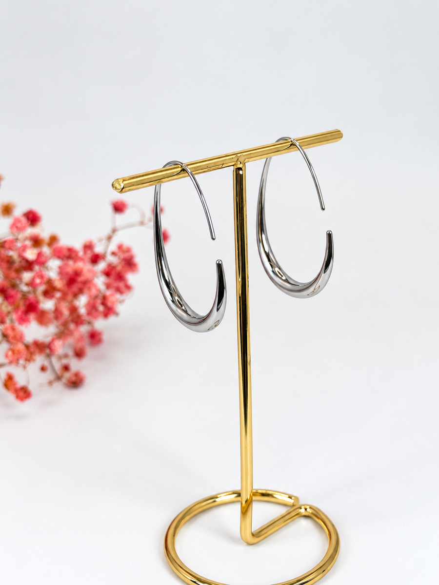 Boucles d'oreilles créoles ovales ouvertes en acier inoxydable – Dorées ou argentées – 4 cm