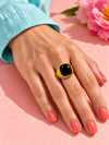 Bague avec pierre en acier inoxydable doré – 5 variantes, motif 2 cm