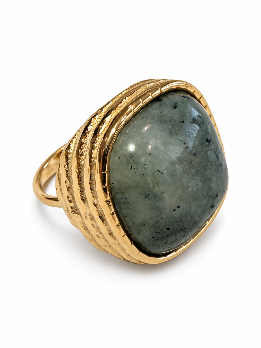 Bague avec pierre en acier inoxydable doré – 5 variantes, motif 2 cm