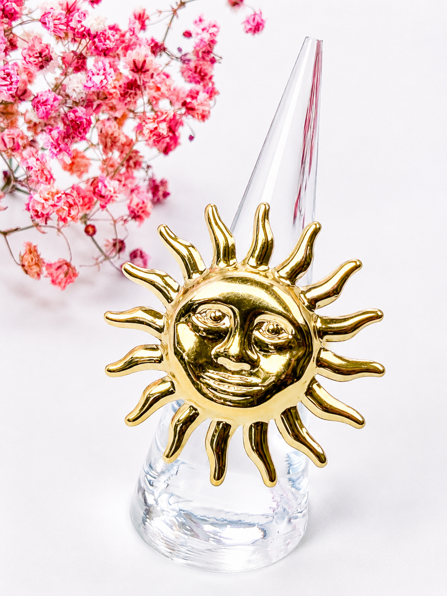 Bague grand soleil ajustable en acier inoxydable doré