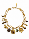 Verstellbare Halskette mit goldenem und rotem Herz – Barock & Sakralstil, braune Perlen.