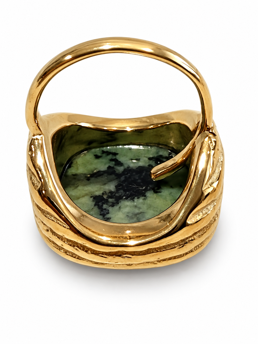 Bague avec pierre en acier inoxydable doré – 5 variantes, motif 2 cm
