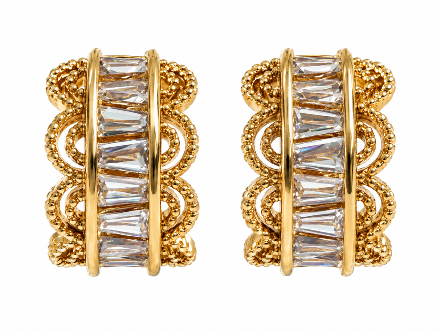 Boucles d'oreilles mini créoles dorées ajourées dentelles strass blanc – 1,5 cm