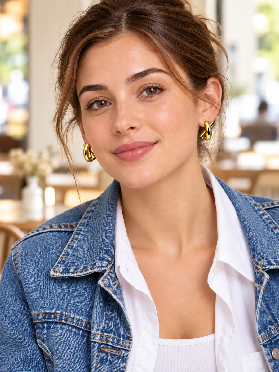 Boucles d’oreilles dorées à motif croisé en acier inoxydable – 2 cm
