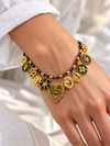 Armband goldfarbene Anhänger Edelstahl – bunte Jaspisperlen Bohème-Stil