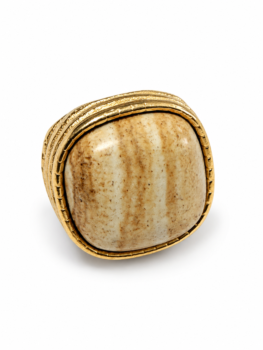 Bague avec pierre en acier inoxydable doré – 5 variantes, motif 2 cm