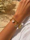 Bracelet charms étoile de mer et perles nacrées en acier inoxydable doré ajustable
