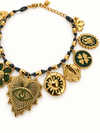 Armband goldfarbene Anhänger Edelstahl – bunte Jaspisperlen Bohème-Stil