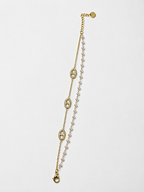 Bracelet fin double chaînes d’ancre en acier inoxydable doré et perles – bijou femme élégant et tendance