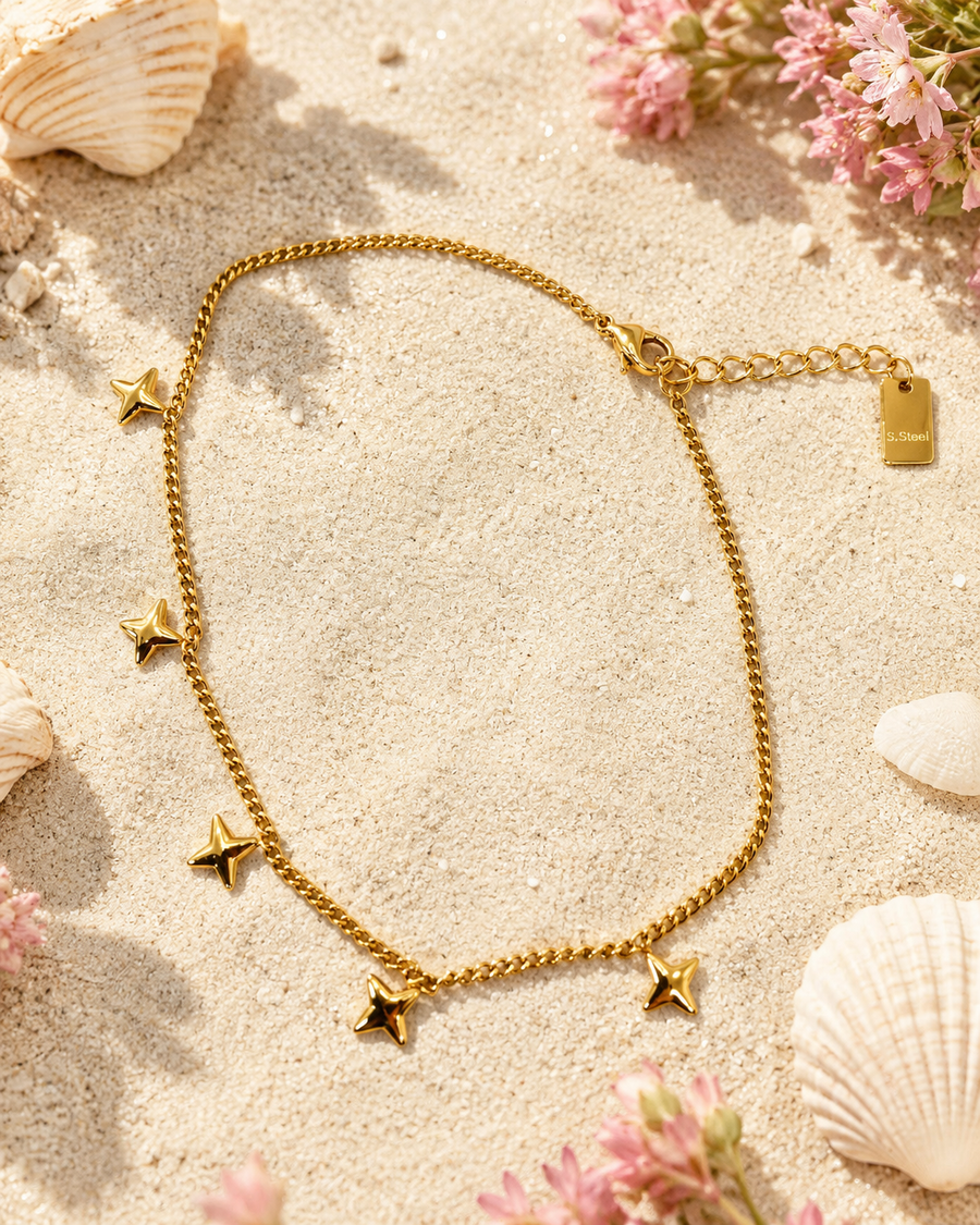 Bracelet de cheville doré ajustable avec étoiles