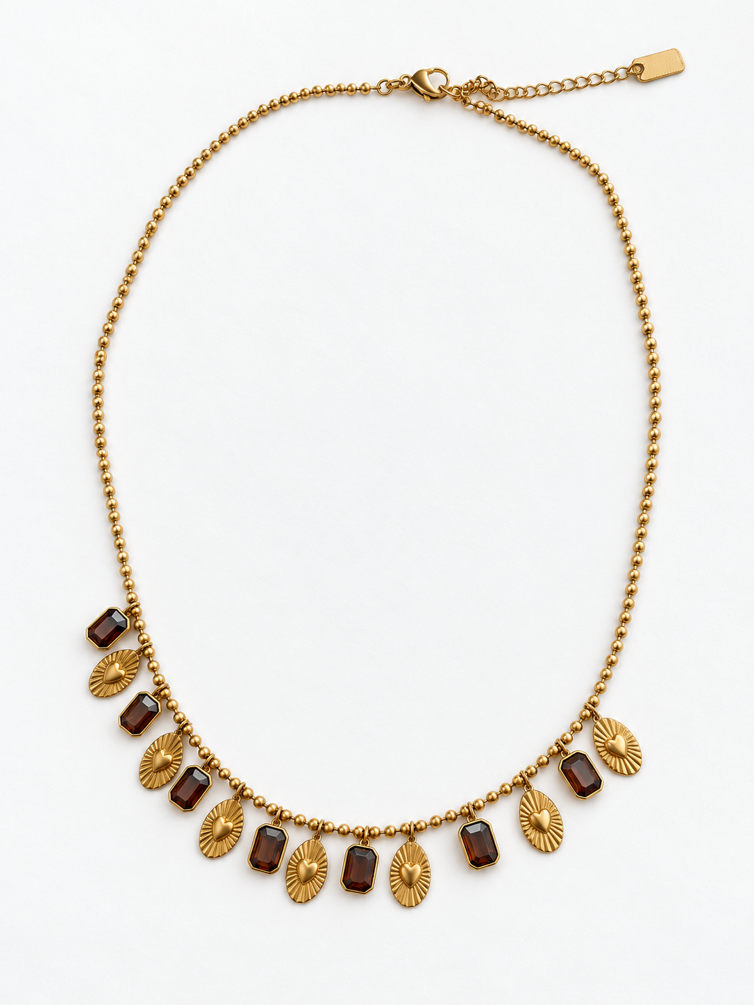 Collier doré à pampilles cœur et ornements facettés en acier inoxydable - 3 coloris