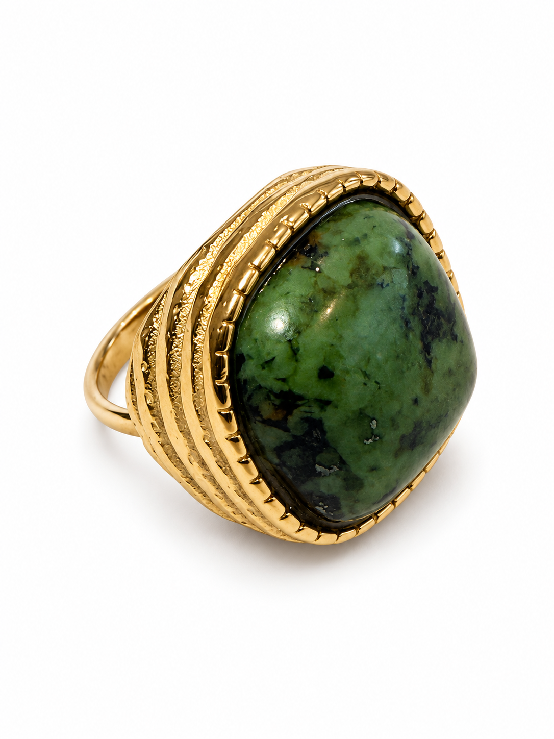 Bague avec pierre en acier inoxydable doré – 5 variantes, motif 2 cm