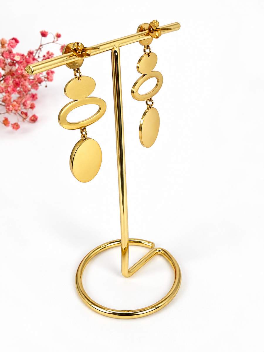 Boucles d’oreilles pendantes ovales dorées – Acier inoxydable