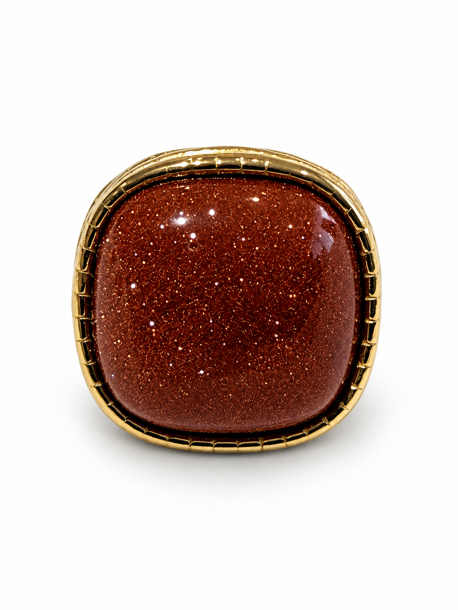 Bague avec pierre en acier inoxydable doré – 5 variantes, motif 2 cm