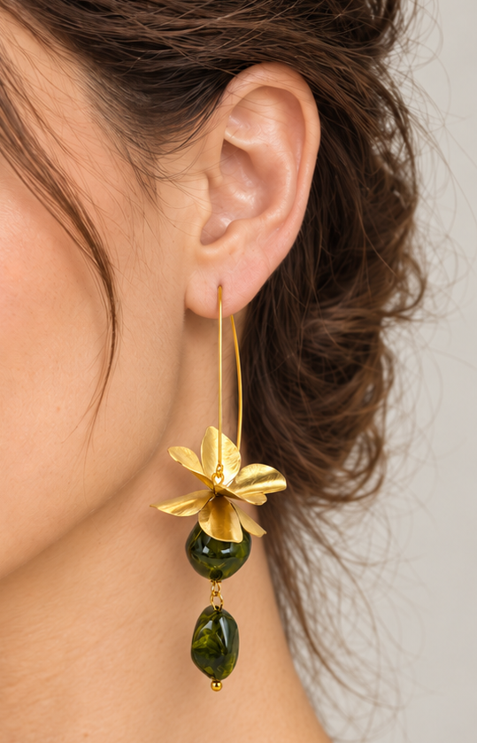 Feine Kettenohrringe mit kleiner Metallperle, lange minimalistisch – Vergoldeter Edelstahl.