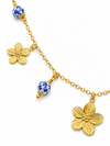 Collier charms fleurs et perles bleues en acier inoxydable doré – esprit méditerranéen chic