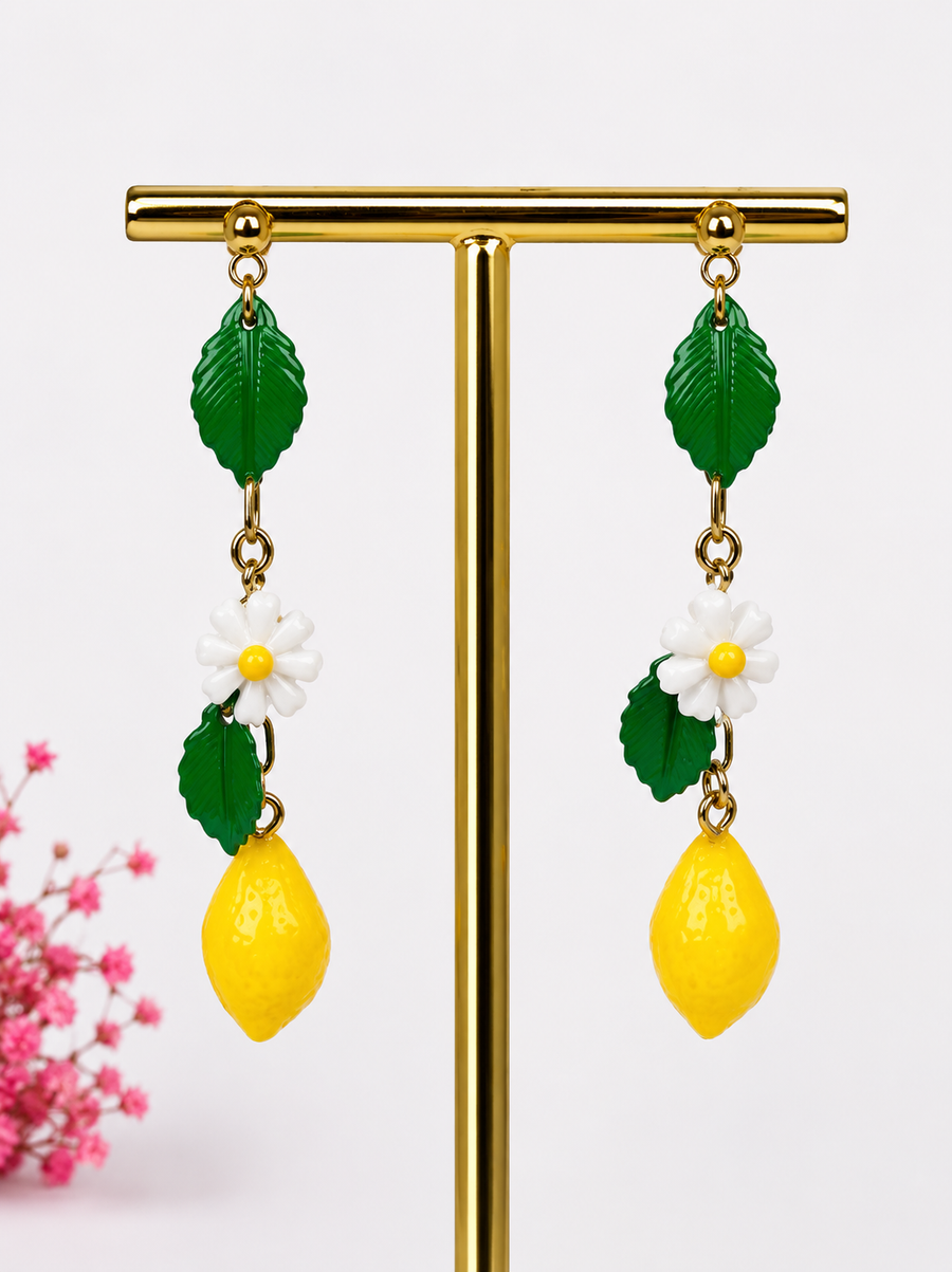 Boucles d’oreilles citron pendantes 7 cm – Acier inoxydable doré