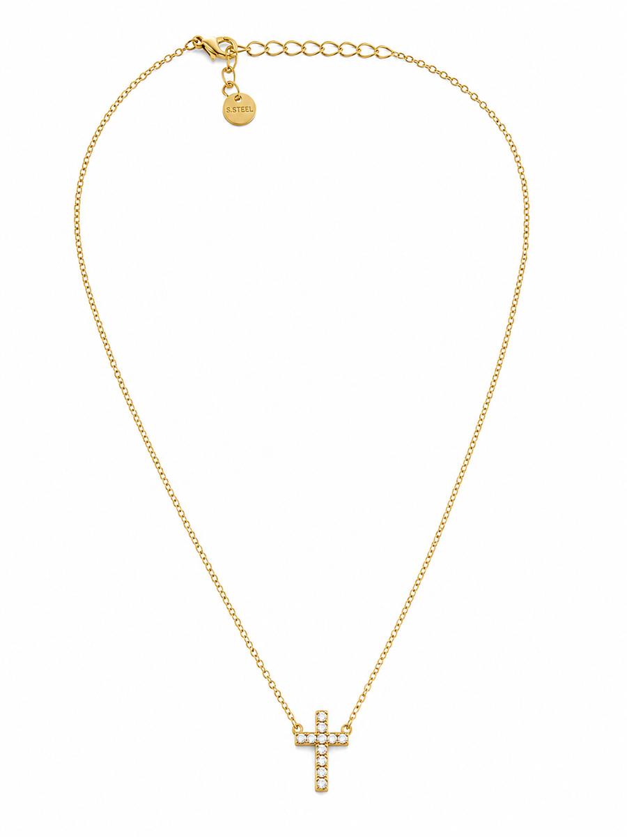 Collier pendentif croix strass en acier inoxydable doré – raffiné et lumineux