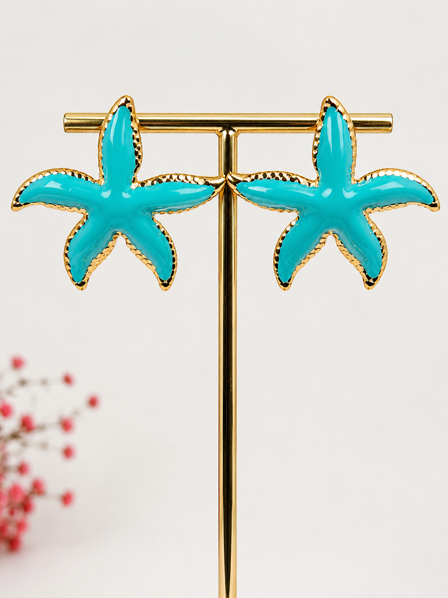 Boucles d’oreilles Étoile de Mer turquoise – Acier inoxydable doré