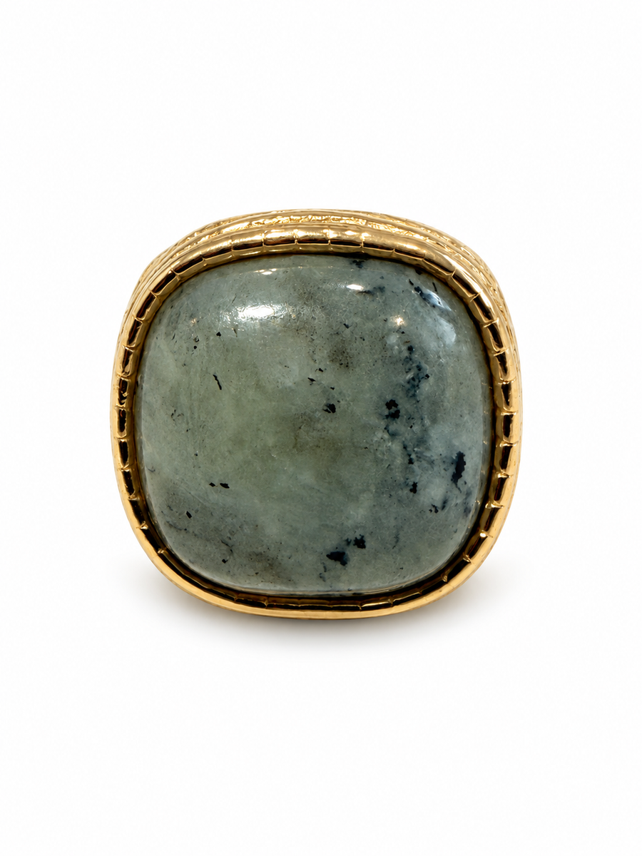 Bague avec pierre en acier inoxydable doré – 5 variantes, motif 2 cm
