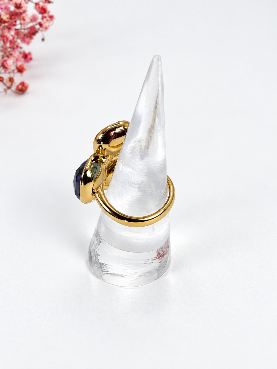 Verstellbarer Ring mit goldenen Blumen aus Edelstahl – Motiv 3 cm
