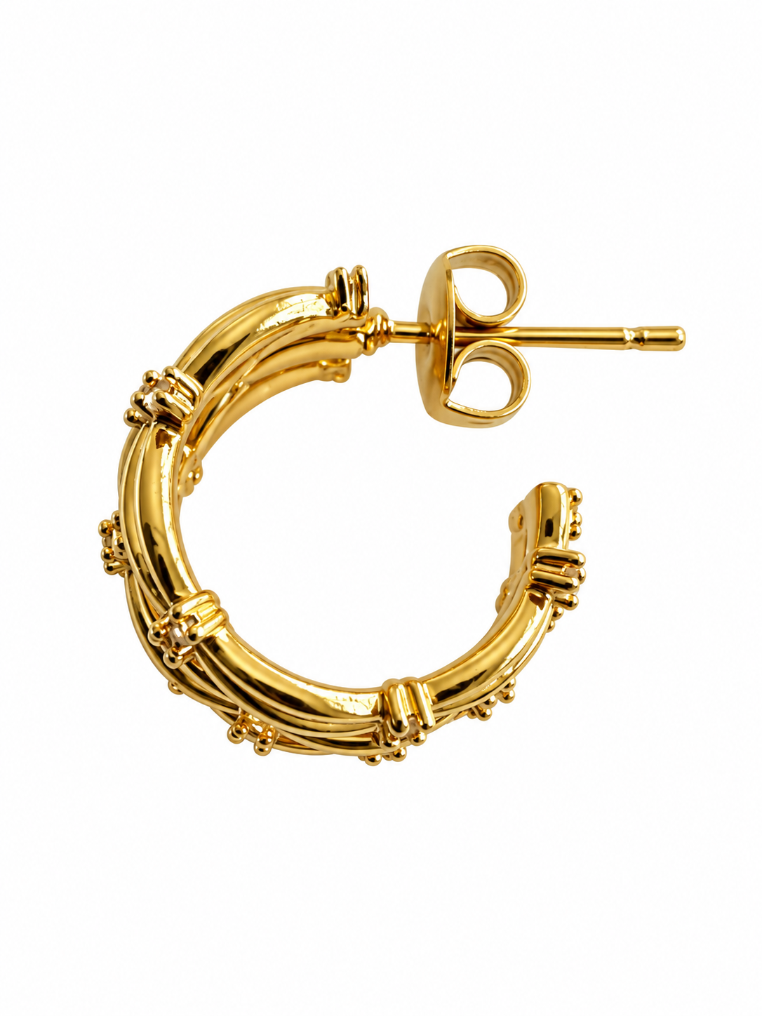 Boucles d'oreilles Mini créoles triple rang dorées et strass – 1,5 cm