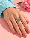 Bague avec pierre en acier inoxydable doré – 5 variantes, motif 2 cm