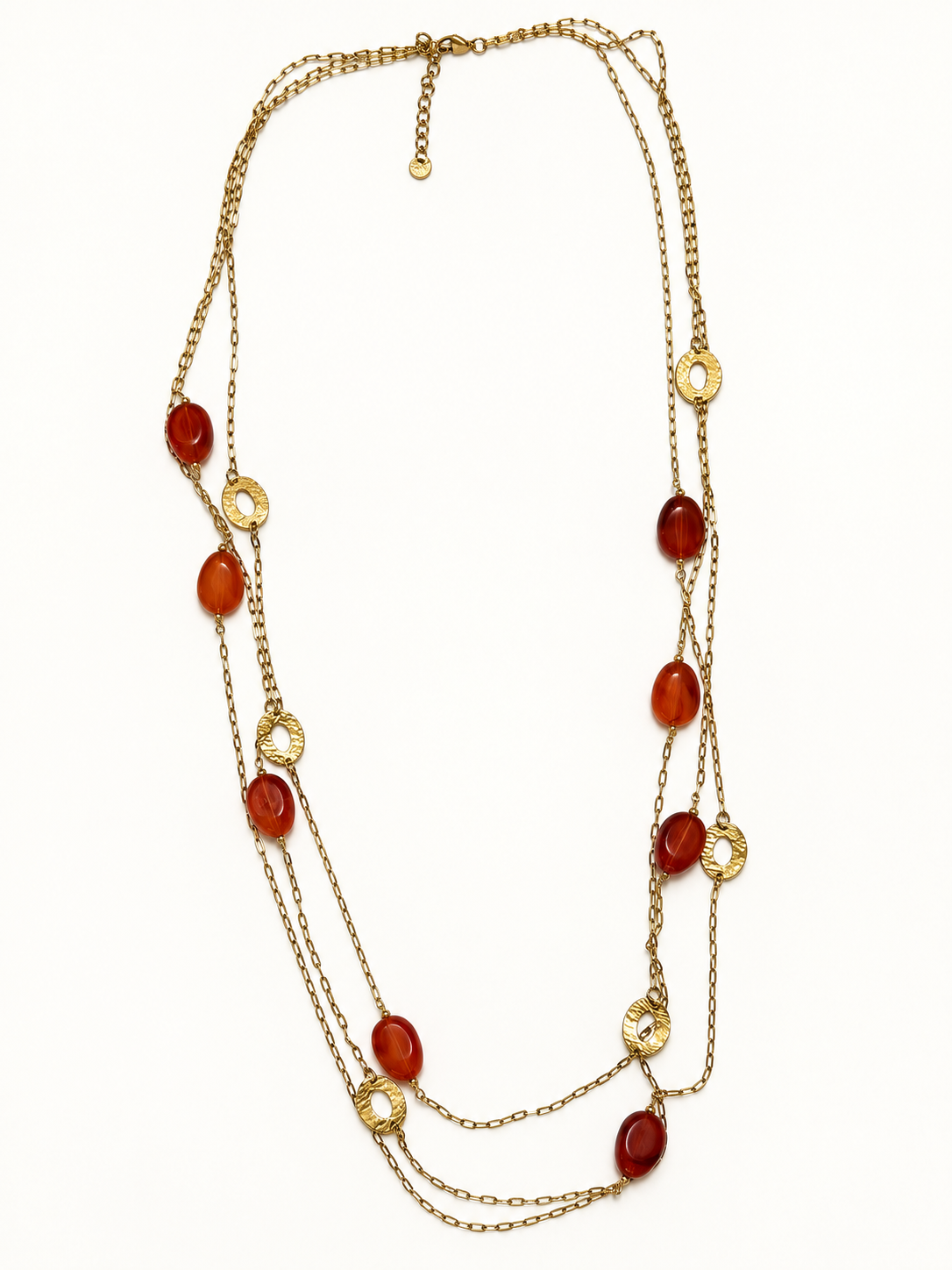 Collier Sautoir trois rangs à perles colorées – vert, bordeaux ou ambré