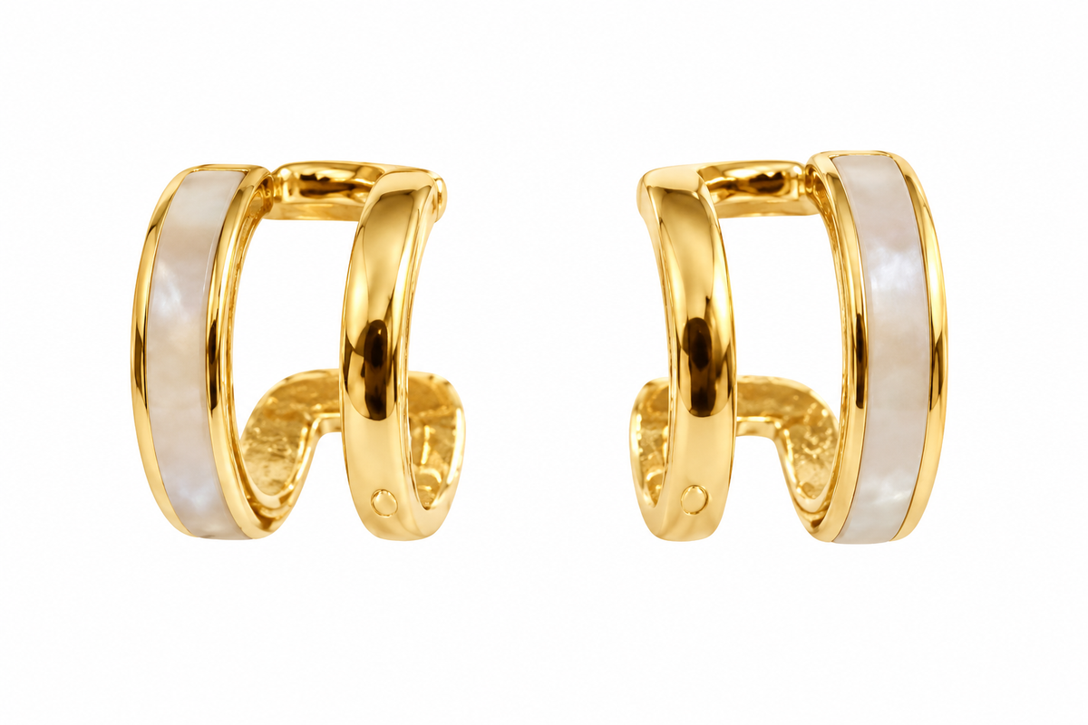 Boucles d’oreilles mini créoles double rang dorées nacre – 1.5 cm