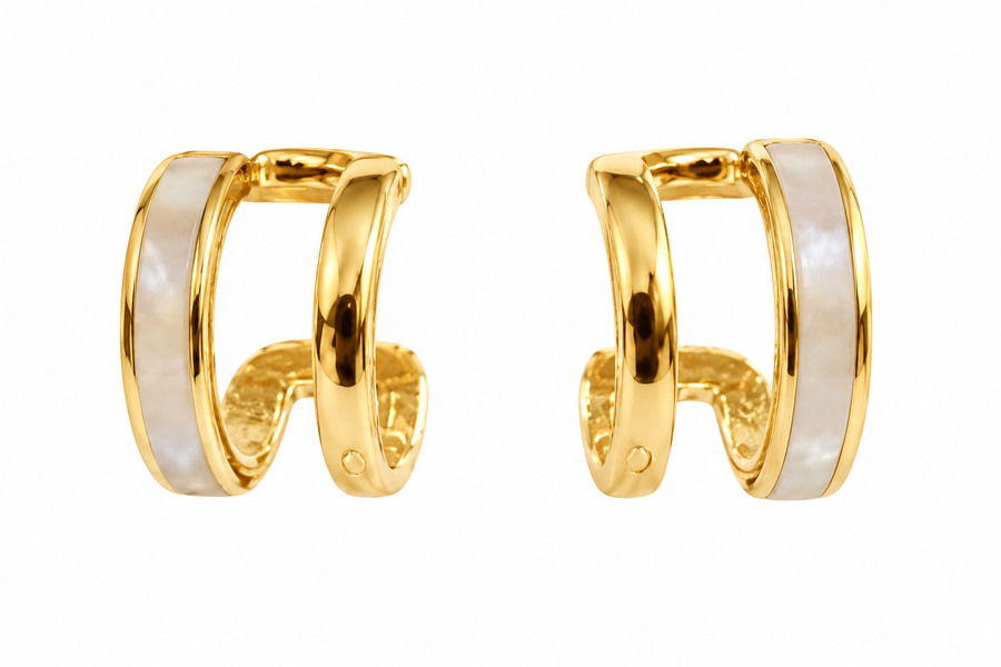 Boucles d’oreilles mini créoles double rang dorées nacre – 1.5 cm