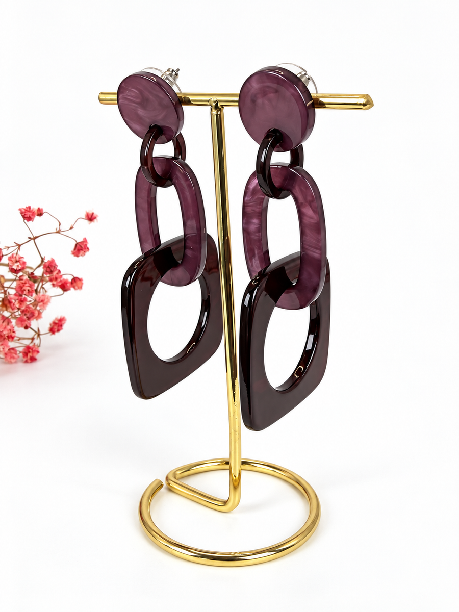 Boucles d’oreilles pendantes géométriques en résine – 4 coloris