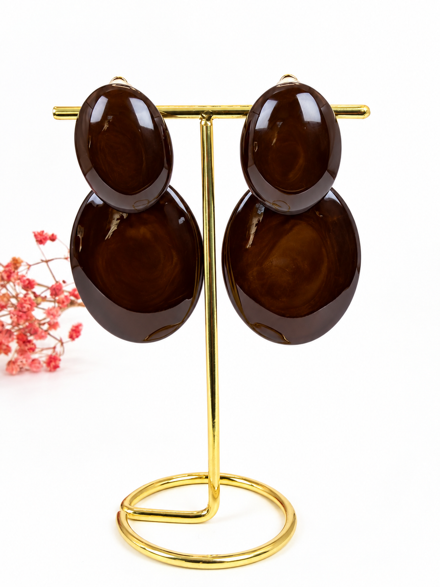 Boucles d’oreilles clips ovales en résine – 6,5 cm