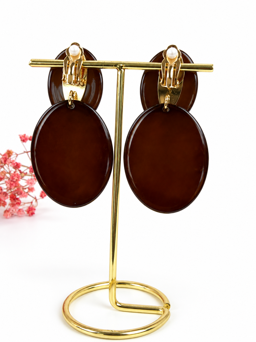 Boucles d’oreilles clips ovales en résine – 6,5 cm