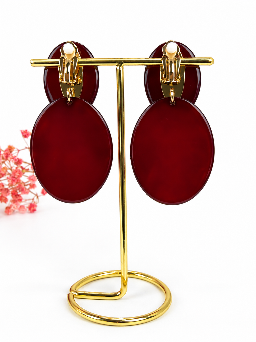 Boucles d’oreilles clips ovales en résine – 6,5 cm