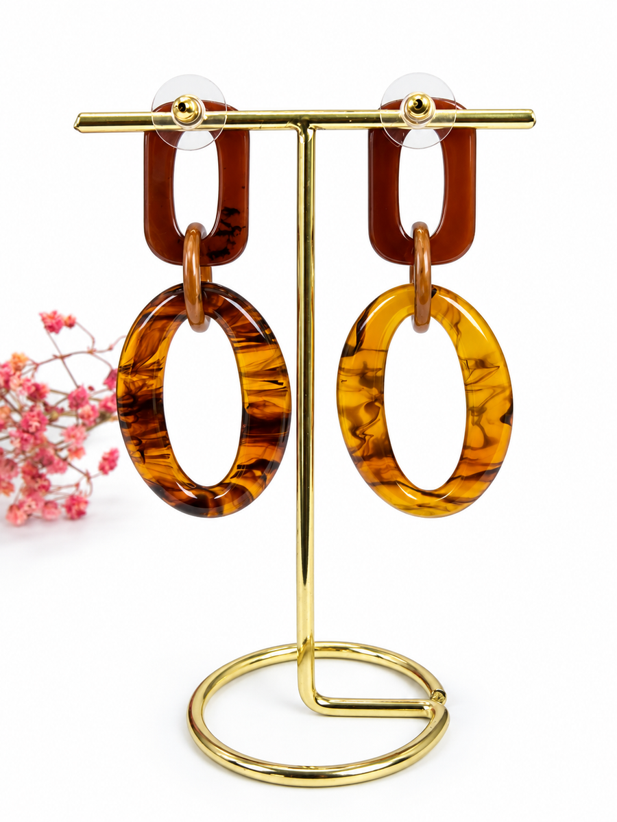 Boucles d’oreilles pendantes ovales en résine à enfiler – 6 cm