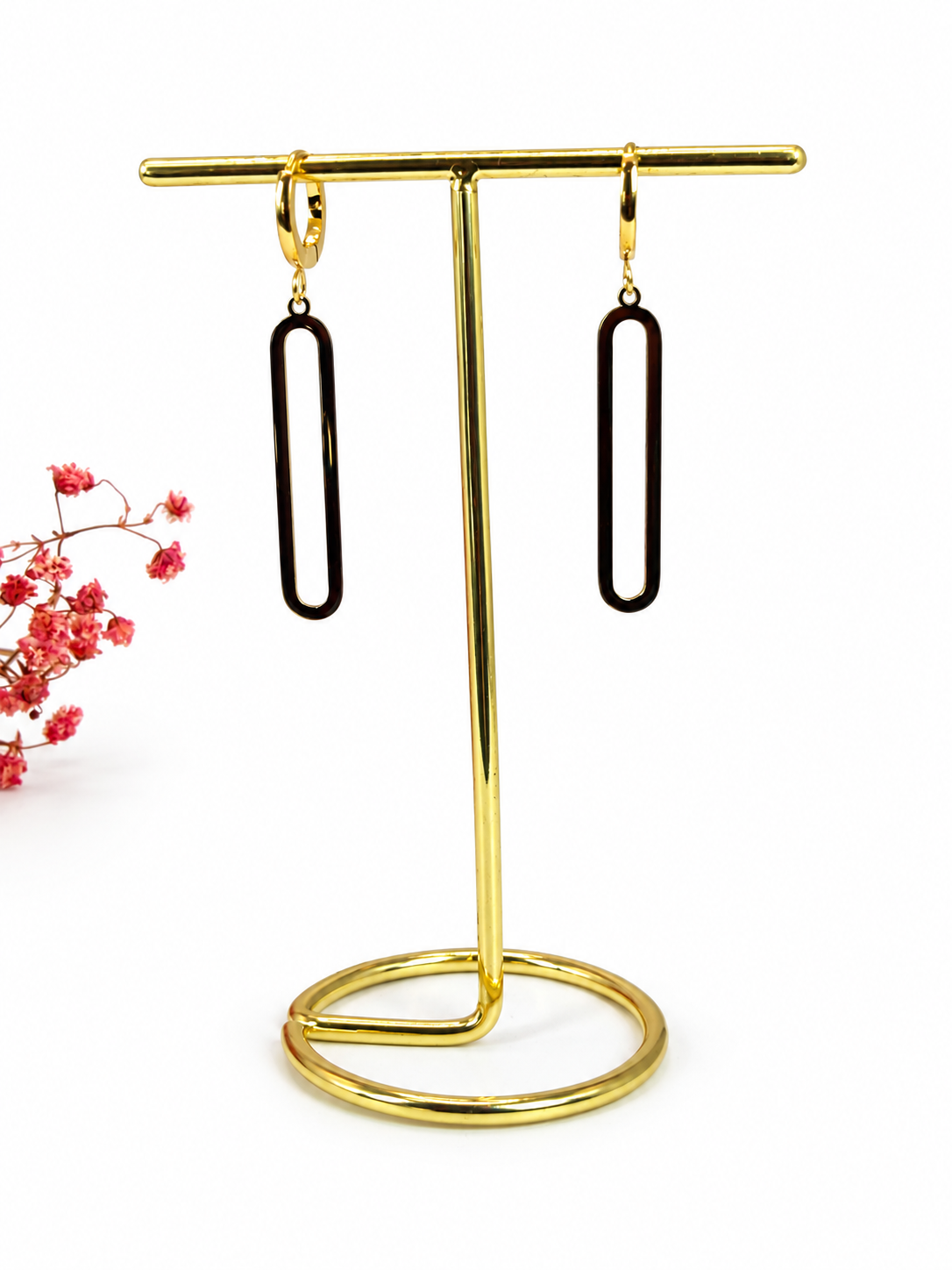 Boucles d’oreilles pendantes dorées à anneau allongé – 5 cm