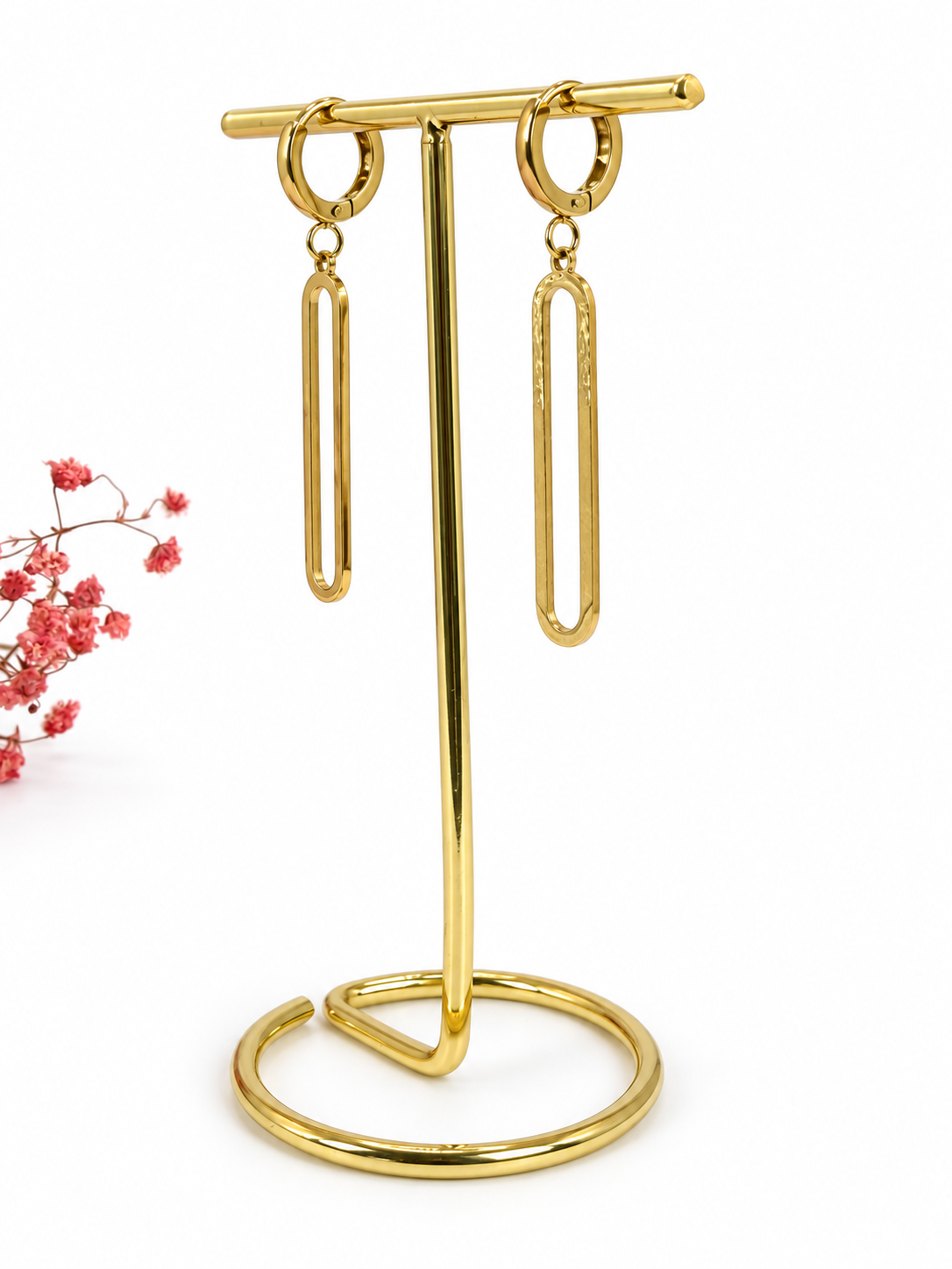 Boucles d’oreilles pendantes dorées à anneau allongé – 5 cm